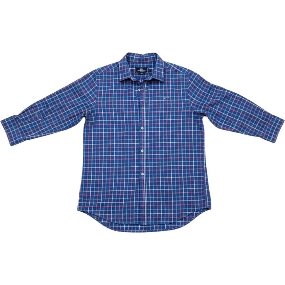 Vineyard Vines Mens Blue Plaid Whale Shirt Long Sleeve Button Down Cotton Large